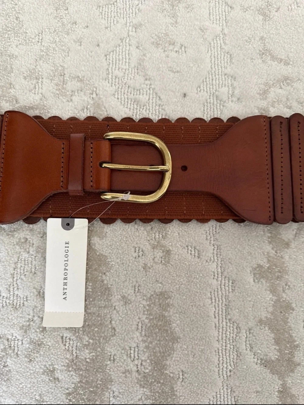 NWT Anthropologie Cognac Leather Stretch Waist Belt 1X